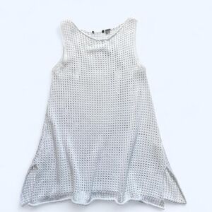 White cotton crochet long tank top relaxed fit tunic size M